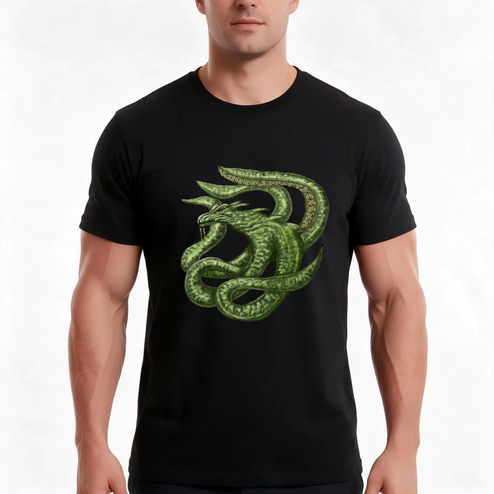 Kracken Sea Creature T-Shirt, Summer Casual Cotton Tee, Oversized Streetwear Tops, Vintage Graphic Print, Loose Fit Short Sleeve