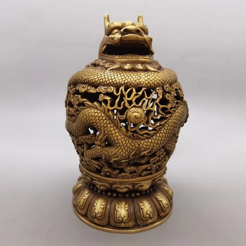 

Guyunzhai Brass Kowloon Home Living Room Decorations Antique Distressed Incense Burner Decoration Crafts