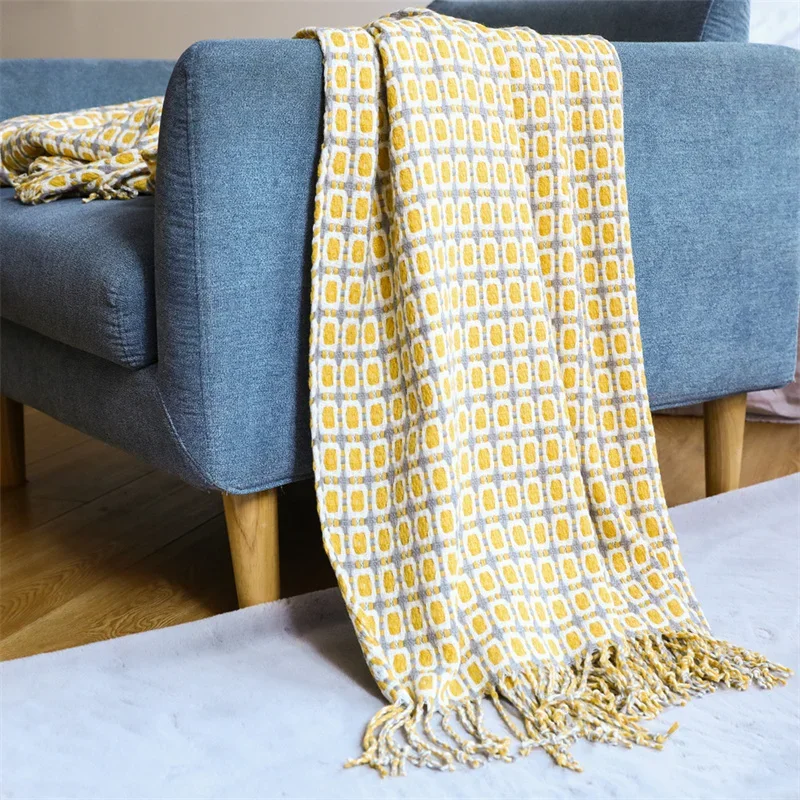 Blanket Sofa Knitting Houndstooth Tassel Wool Blanket Small Nordic Geometric Throw Travel Camping Picnic Cover for Bed