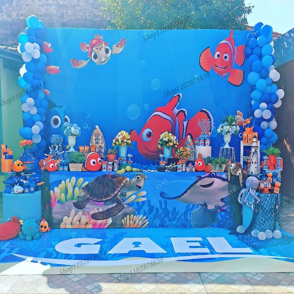 Birthday Background Finding Nemo Marlin And Dory Theme For Kids Party  Backdrop Photocall Underwater Adventure Sea Turtle Banner