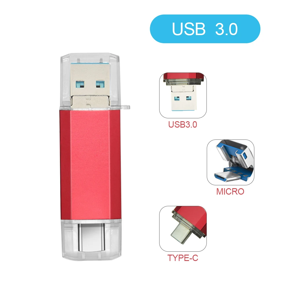 Unidad Flash USB OTG 3 en 1, Pendrive 3,0, tipo C, Micro USB, 32GB, 64GB, 128GB, 256GB