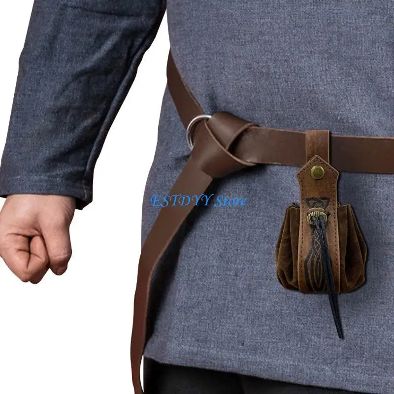 G6DE Drawstring Bag Belt Vintage Purse Leathers Jewelry Dices Bag