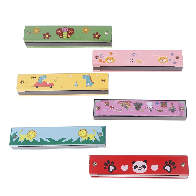 1PC Cute Montessori Educational Toys Cartoon 16 Holes Key Wood/Iron Harmonica Mouth Organ Kids Musical Wind Instrument Gift Toy