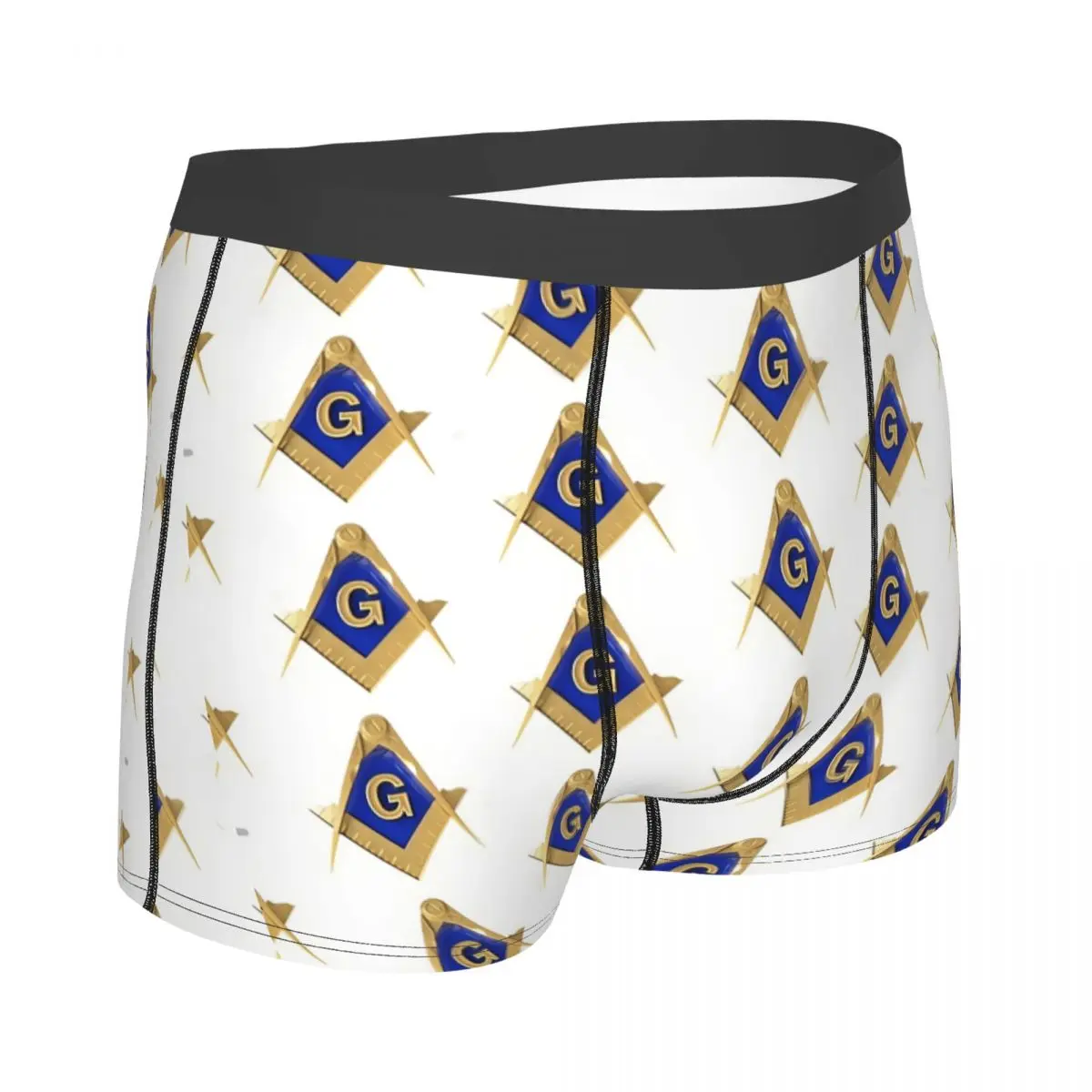 Freemason Gold Square Compass White Background Masonic Underpants Breathbale Panties Man Underwear Ventilate Shorts Boxer Briefs