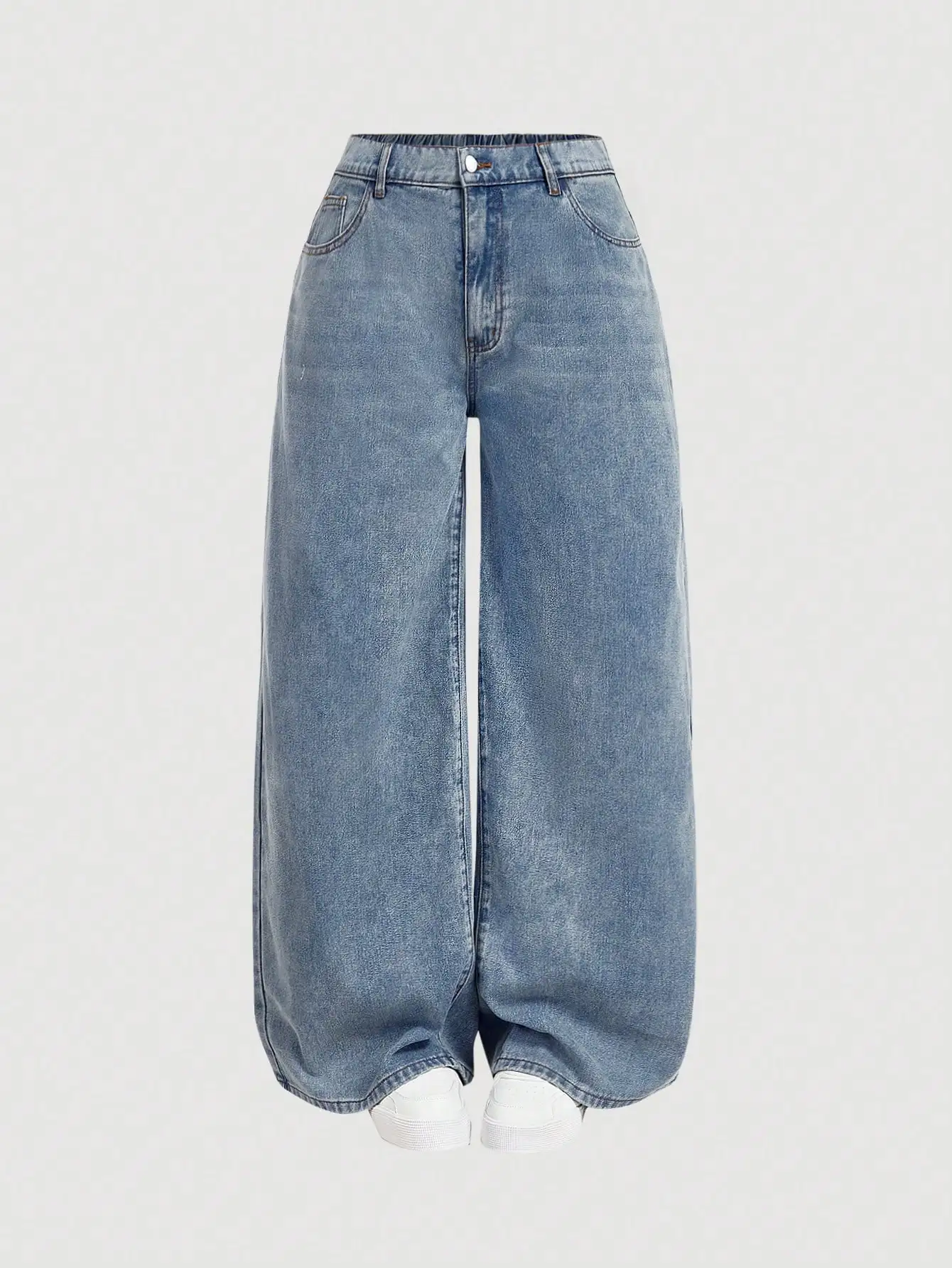 

Женские джинсы с низкой посадкой, широкими штанинами, длинные, синие, из денима, больших размеров