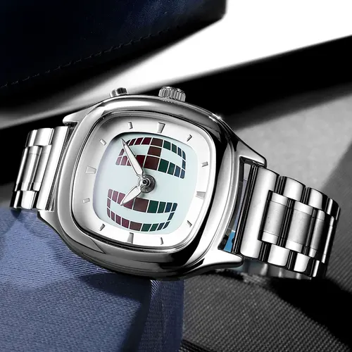 Imagen 1 del producto Reloj de cuarzo para hombre con iluminación Pantalla de números digitales y dinámicos Reloj de pulsera futurista creativo retro con banda de acero inoxidable