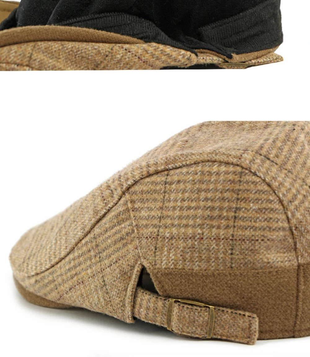 HT4934 Herren Berets Frauen Neue Herbst Winter Wolle Baskenmütze Hut Plaid Künstler Maler Hut Einstellbare Ivy Flache Kappe Männlich Weiblich Baskenmütze Kappe – Detail 8