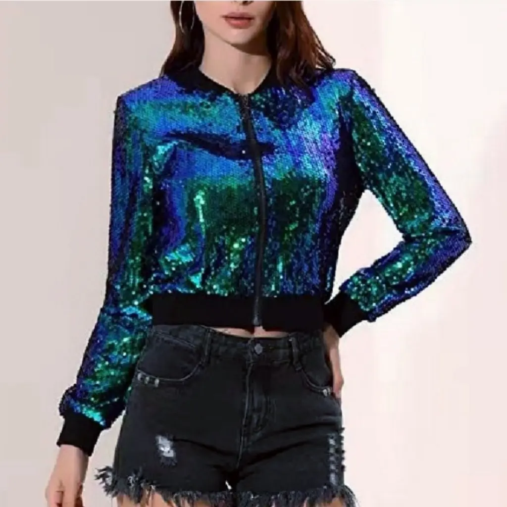 

Модный топ с блестками, женская бейсбольная форма с буквенным принтом и пайетками, короткая куртка для модной уличной одежды