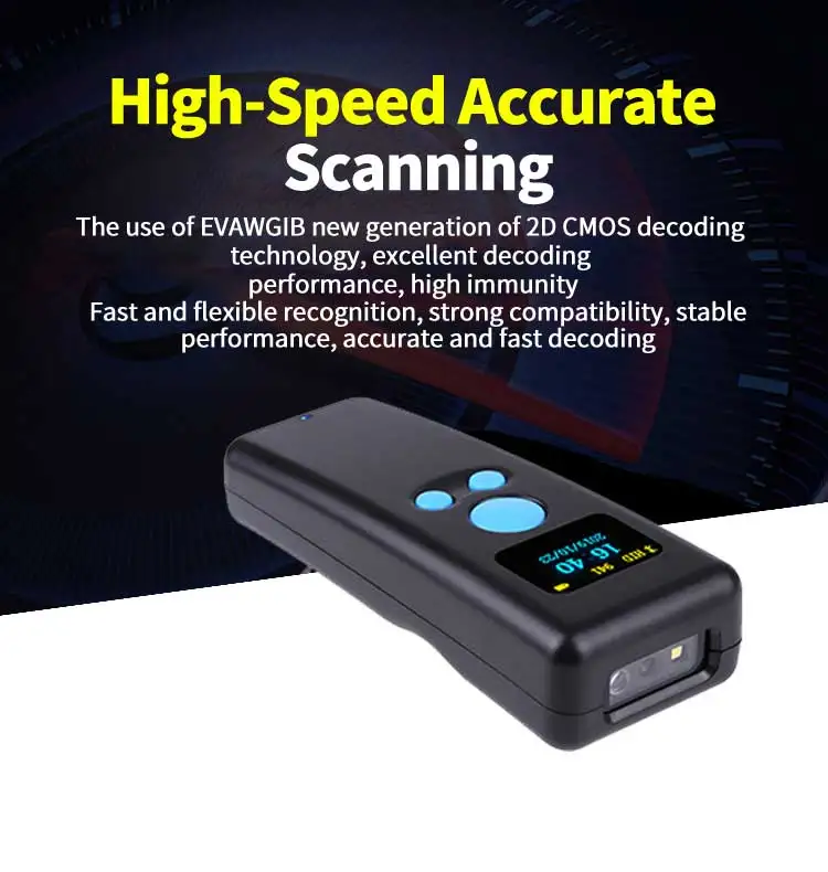 

EVAWGIB EV-DM8 Wireless CMOS QR Code 1D 2D Portable Bluetooth Barcode Scanner with Screen Battery MINI Handheld Inventory