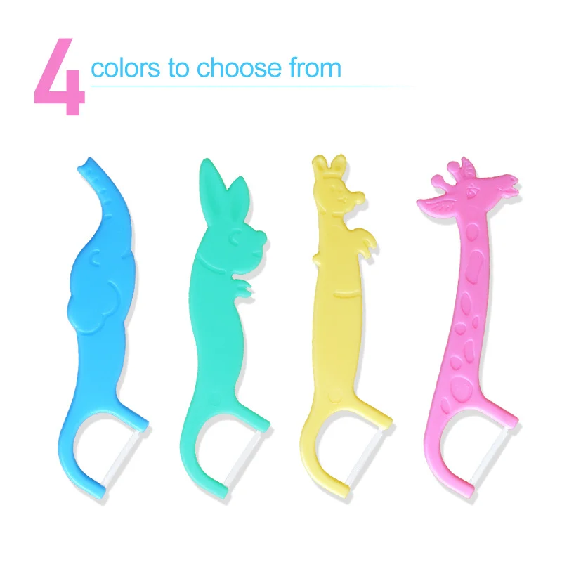 40Pcs/Box Interdental Floss Clean Teeth Tool Children's Dental Floss Four Cartoon Animal Shape Toothpicks Super Thin Floss Stick