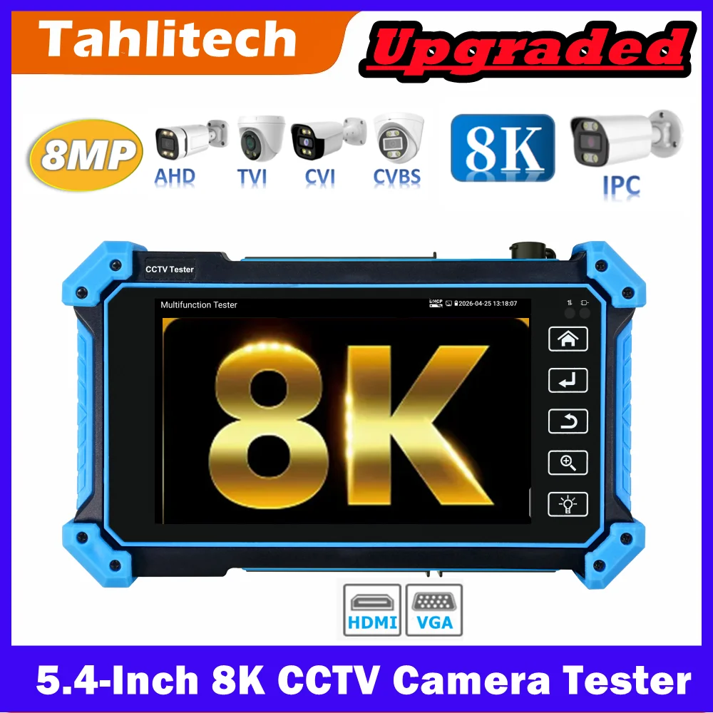 Tahlitech CCTV Tester 8K IPC-5100C IPC-5200C Plus 8MP HD Coaxial Camera Tester VGA HDMI PTZ IP PoE UTP Network Cable Tester CCTV