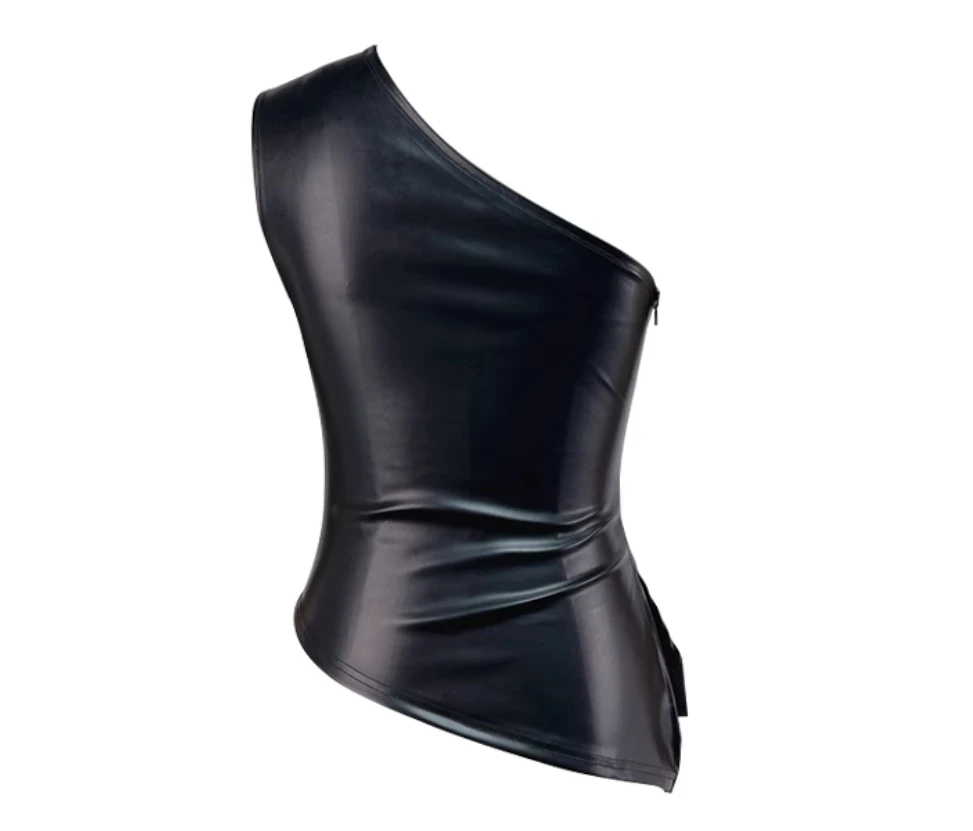 

European and American slant collar single shoulder camisole women's 2024 new style backless slim slim irregular zipper top