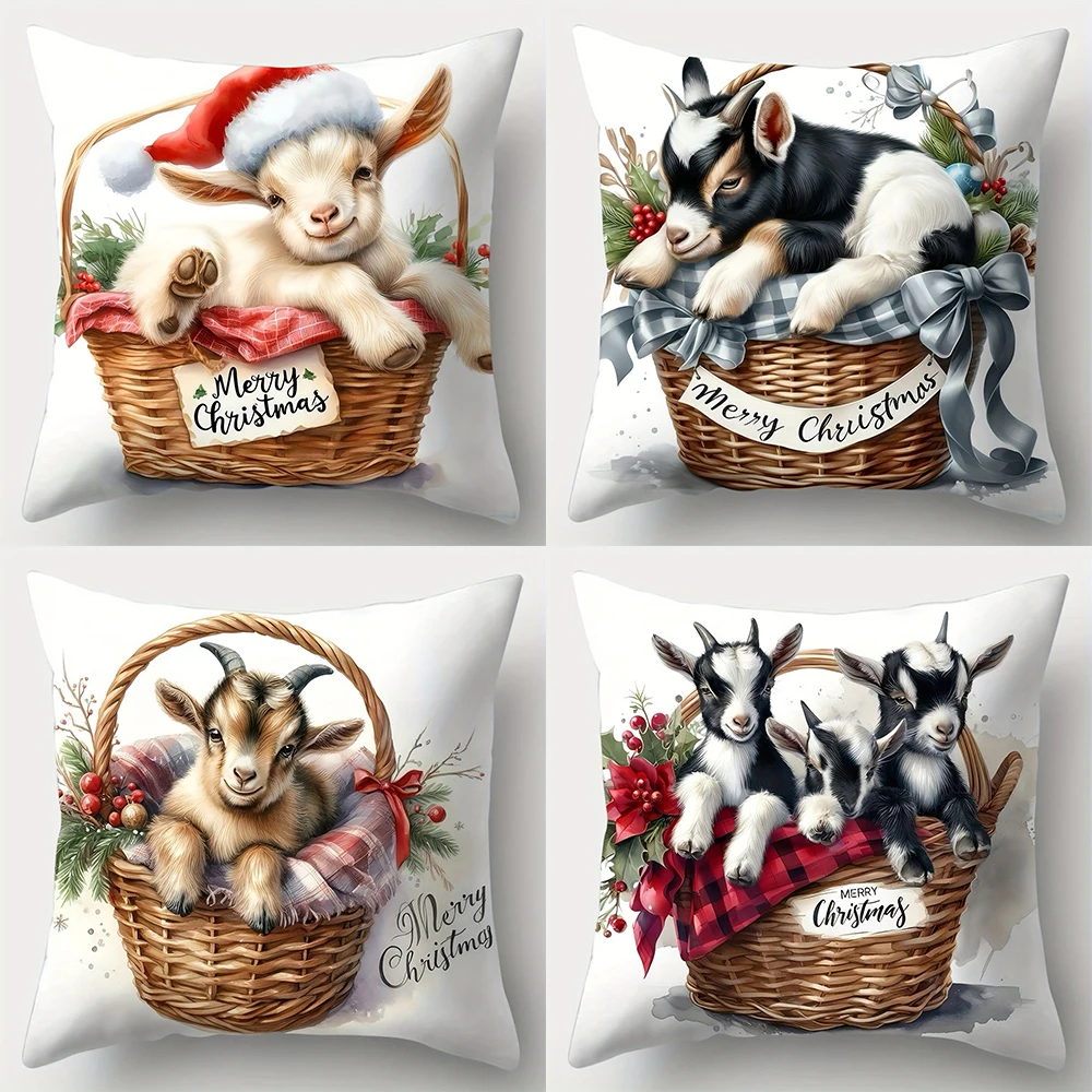 Christmas decoration pillow cover cute lamb pattern printing living room sofa cushion cover home room decoration gift