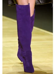 Purple Suede Knee High Winter Boots Pointed Toe Stiletto High Heel Over The Knee Side Zipper New Arrivals Fashion Boots