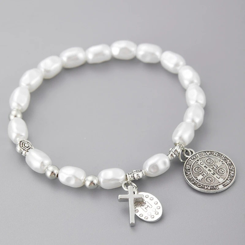 البوهيمي الصليب قلادة دينية تقليد اللؤلؤ مطرز سوار مرن المرأة غرامة مجوهرات الأزياء الذكرى المرأة هدية