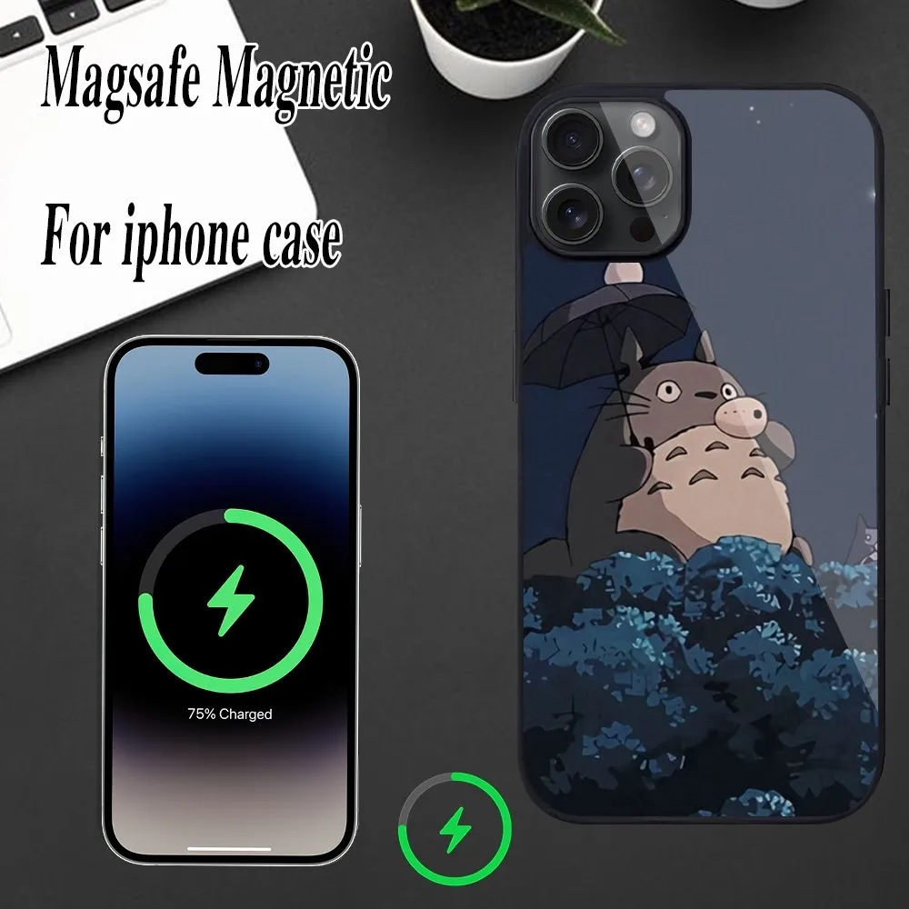 Anime Cartoon T-Totoros B-Black Phone Case For iPhone Magesafe Magnetic  12 13  15 11 Mini 14 Max Pro Plus Shell