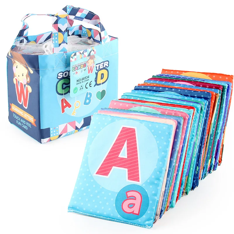 26 pçs bebê macio cartão pano livro saco de armazenamento conjunto, carta animal resistente a rasgos livro de pano brinquedo de educação precoce