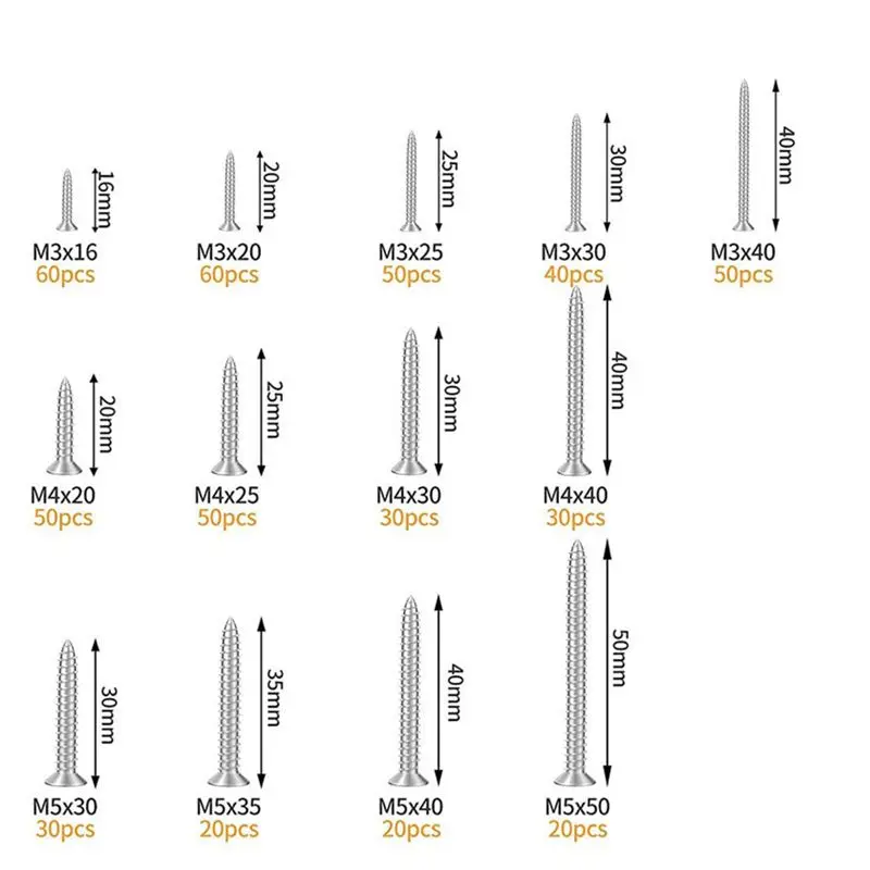 2026 + 510PCS Wood Screws Assortment Kit - Stainless Steel Self Tapping Screw Set, Crosshairs Flat Head Sheet Metal Screws