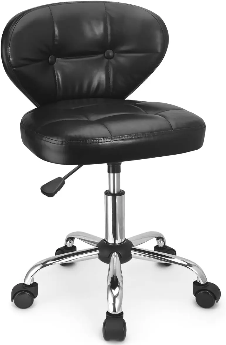 

Adjustable Rolling Stool with Back, PU Leather Swivel Chair for Teens and Petite Adults, Black