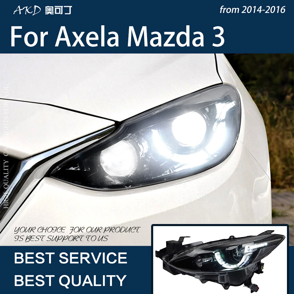 Luci per Auto per Mazda 3 Axela 2013-2016 LED Auto fari assemblaggio aggiornamento lente bifocale alta configurazione accessori per lampade di