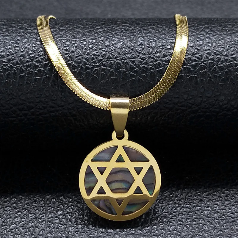 Aesthetic Hexagram Amulet Necklace for Women Men Abalone Stainless Steel Gold Color Jewish Star of David Necklaces Jewelry colar