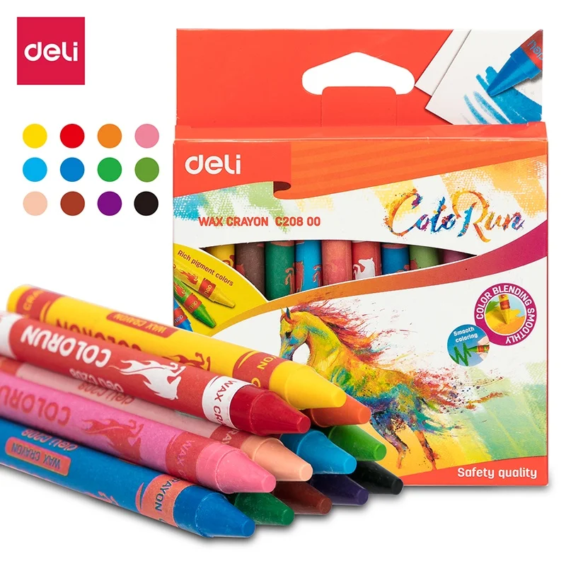 Deli 12 PCS/Box Wax crayon 12 colors Painting Graffiti Drawing Office School Stationery EC20800