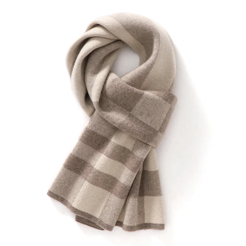 MVLYFLRT 100% Pure Cashmere Scarf Men's Knitted Checkered Scarf Autumn Winter Thick Warm Scarf Fashionable Soft Top-notch Luxury