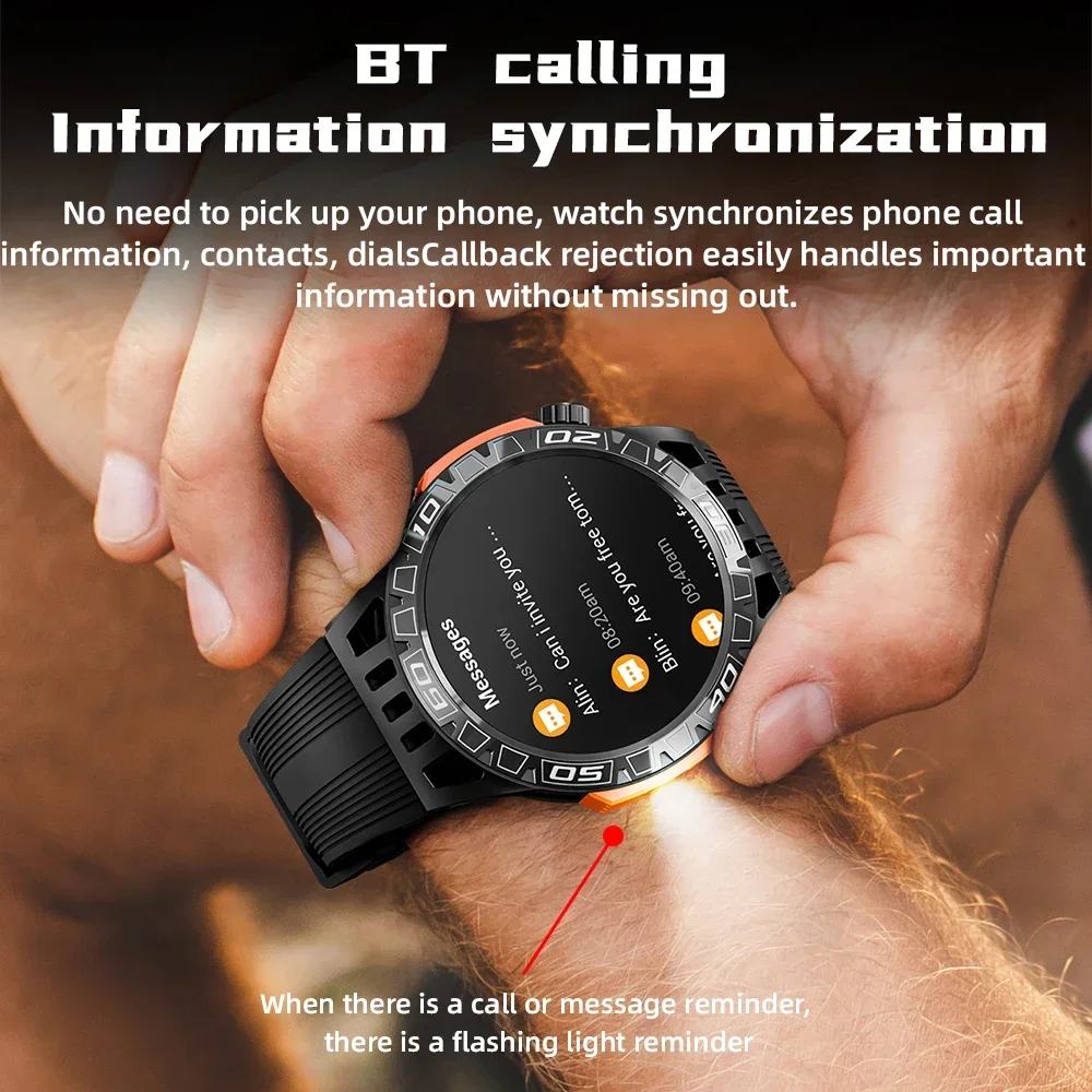 LOKMAT 1.46 ''شاشة البوصلة ساعة رياضية 5 ATM مقاوم للماء Smartwatch الرجال BT دعوة AI صوت مصباح يدوي SOS الصحة جهاز تعقب للياقة البدنية