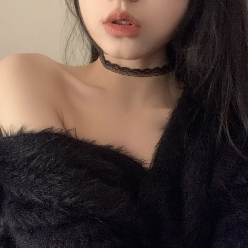 1 Piece White Black Color Korean Fashion Lace Necklace for Girl Jacquard Versatile Short Collarbone Chain INS Causal  Neck Strap