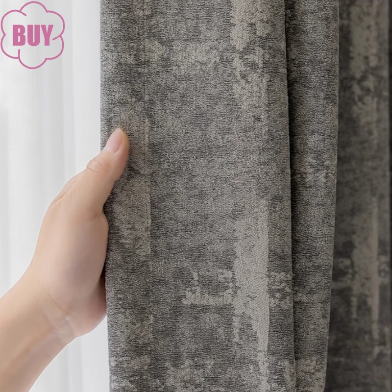 

Grey Jacquard Chenille Thickened Full Shading Curtains for Living Room Bedroom French Window Balcony Window Customized Finished