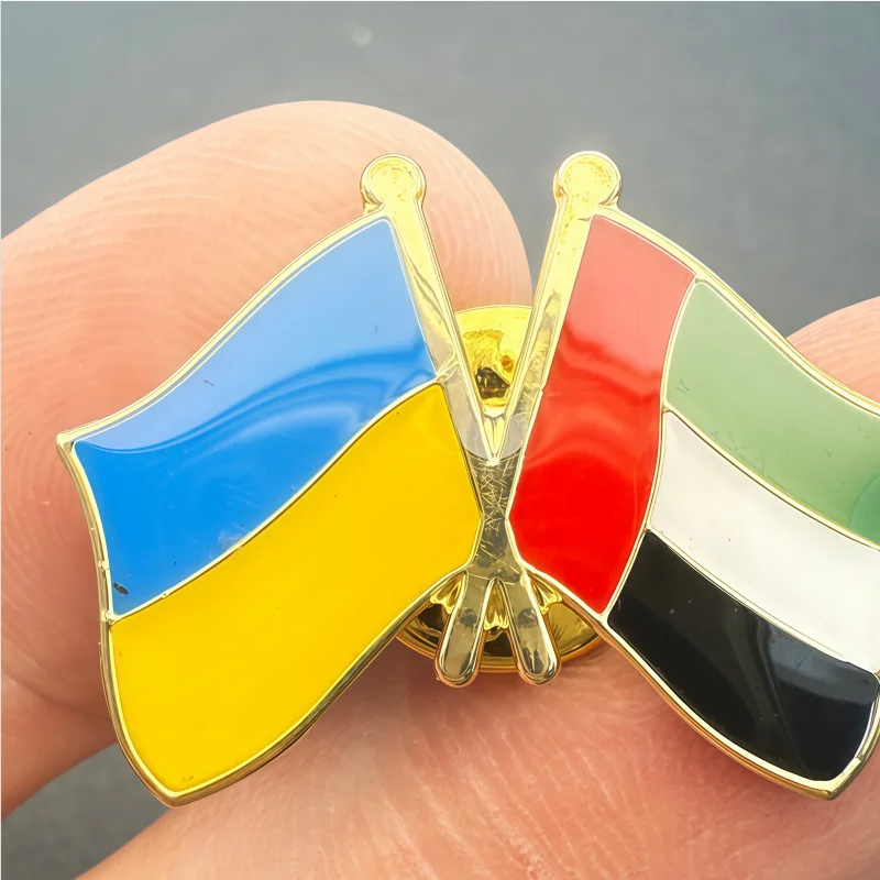 Ukraine & U.A.E Flag Metal Soft Enamel Lapel Badge Pins Brooches