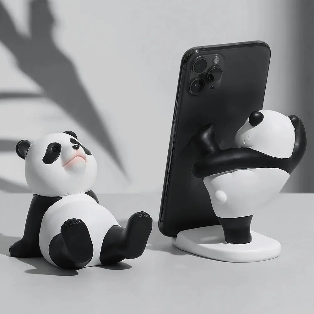

Panda Figurines For Interior Universal Cell Mobile Phone Stand Holder Modern Resin Sculpture Statue Home Office Desk Decor