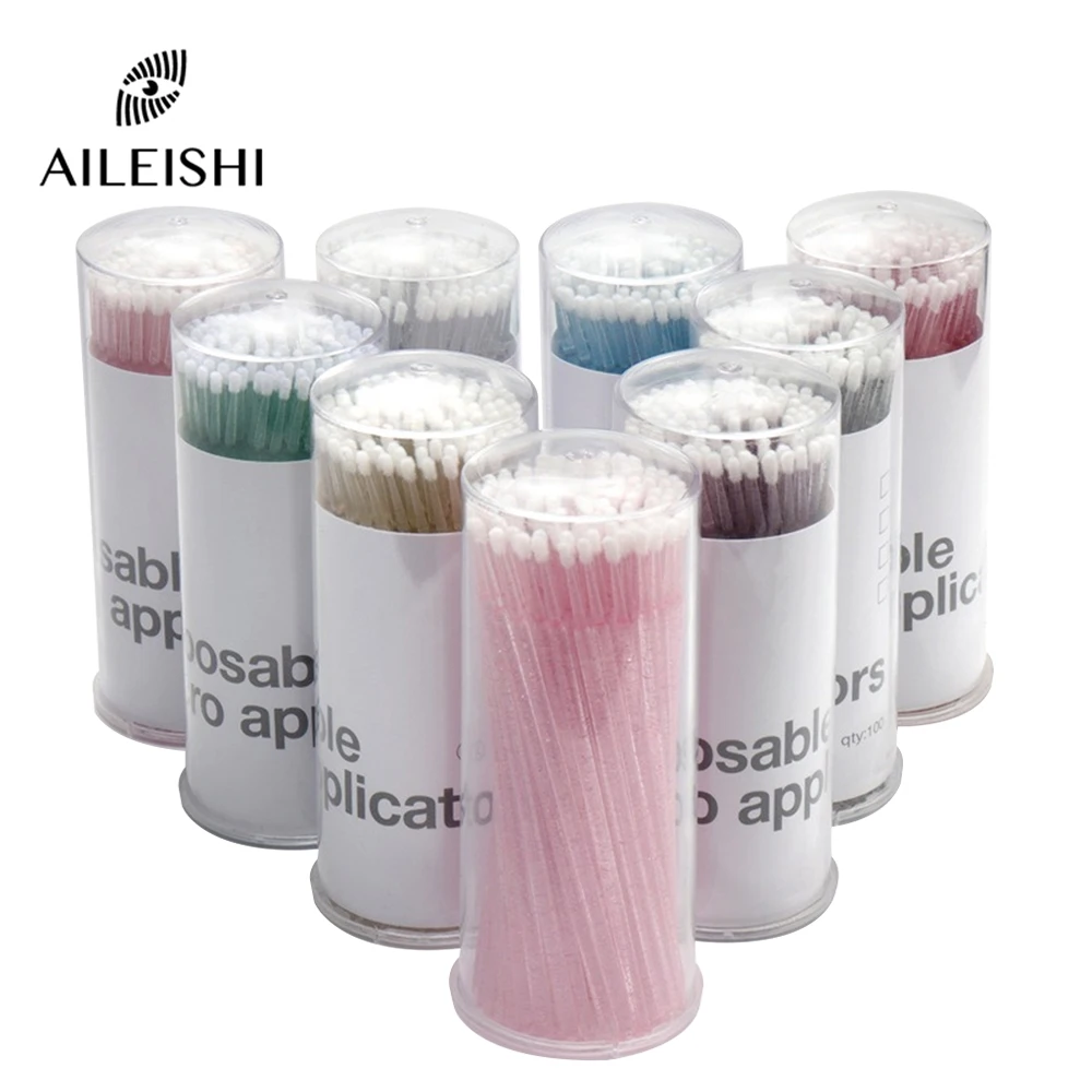 AILEISHI 100PCS/병 속눈썹 연장 청소 면봉 래쉬 리프트 접착제 리무버 애플리케이터 마이크로 블레이드 메이크업 마이크로 브러쉬 도구