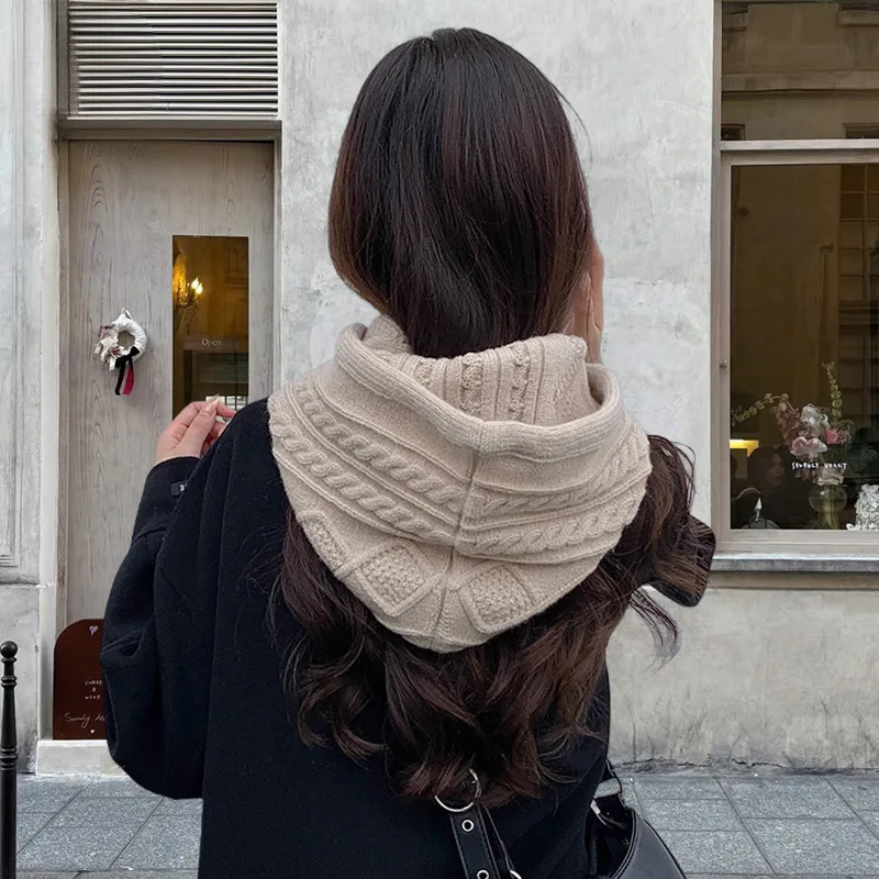 غطاء رأس بالاكلافا شتوي دافئ محبوك وشاح كروشيه متكامل لحماية الأذن مقاوم للبرد بلون سادة ​