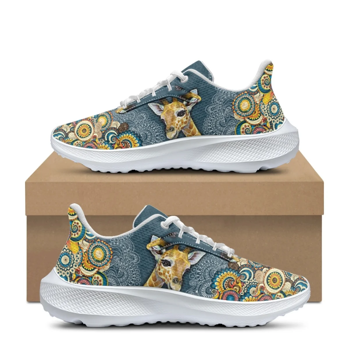 New Summer Casual Shoes for Women Fashion Hot Giraffe Pattern Print Lace Up Sneakers Vulcanized Wear-Resistant Running Shoes