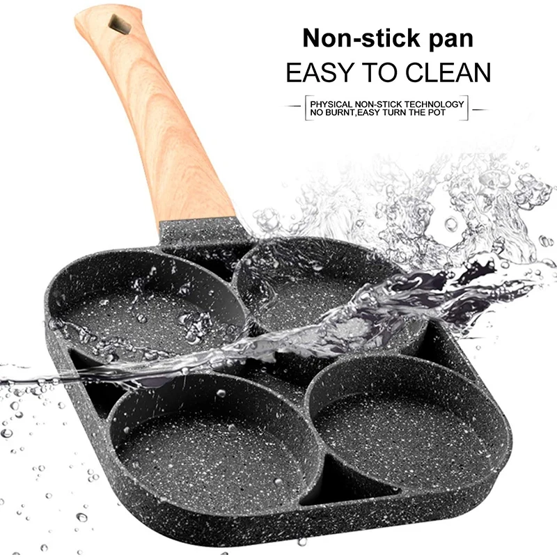 Pancake Egg Frying Pan 4 Cups Omelet Poached Egg Pan for Breakfast Divided Coating with Non Sticking Handle view 5
