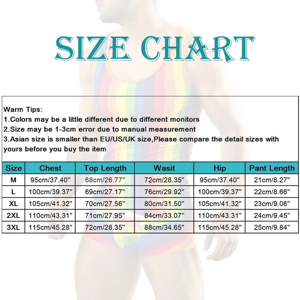 Men Rainbow Striped Pajamas Suits Printed Sleeveless Summer Slim Tank Top+boxers Shorts Homewear Sexy Vests Trunks Set Shapewear