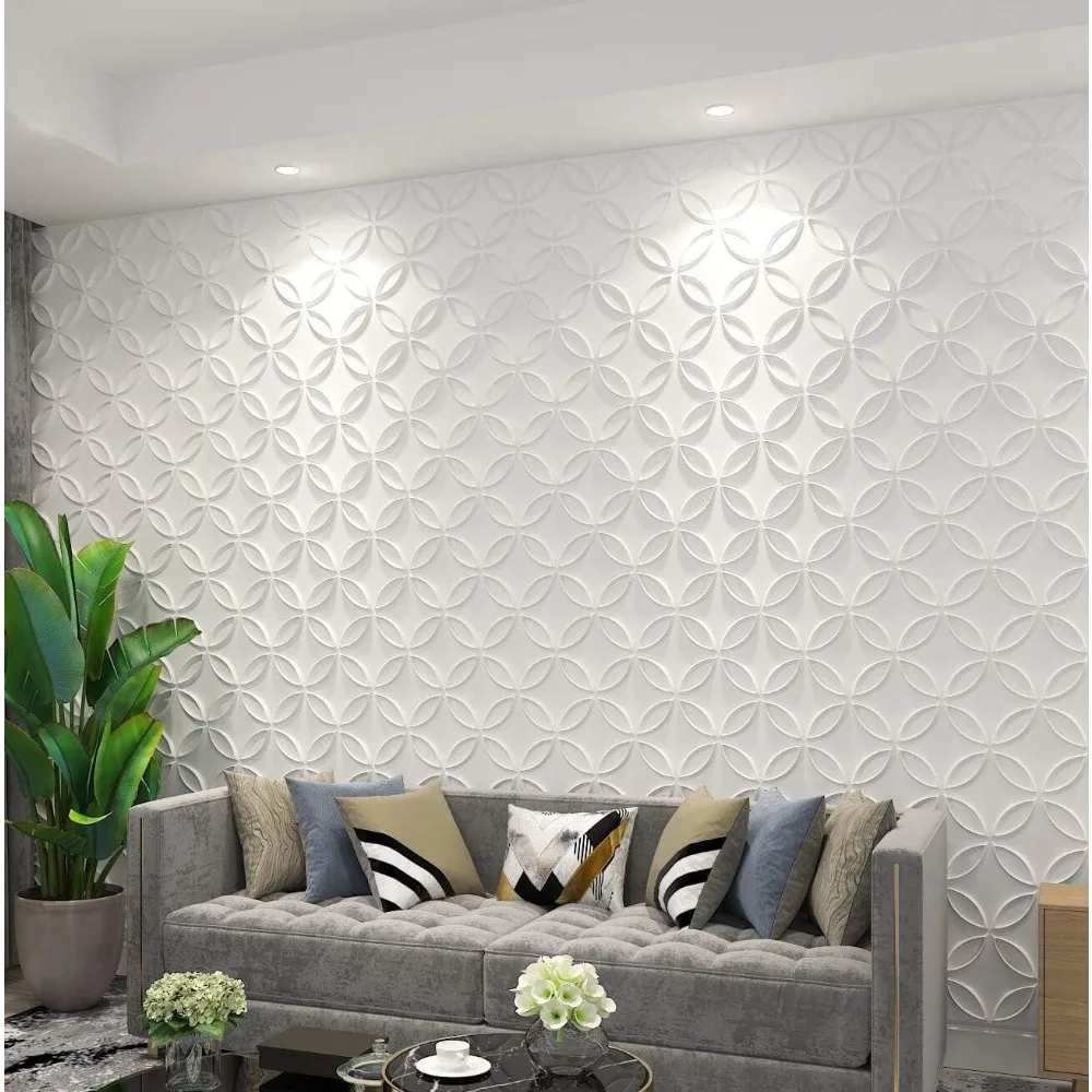 Panel de pared 3D de PVC con círculos entrelazados en cubierta blanca mate de 32 pies cuadrados, para decoración de paredes y techo interior para residencial o