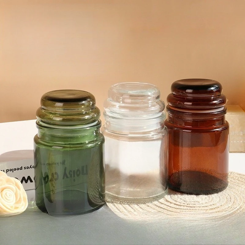 Vintage Amber Glass Candle Jar with Lid, Heat Resistant DIY Candle Making Cup, Empty Spice Storage Bottle