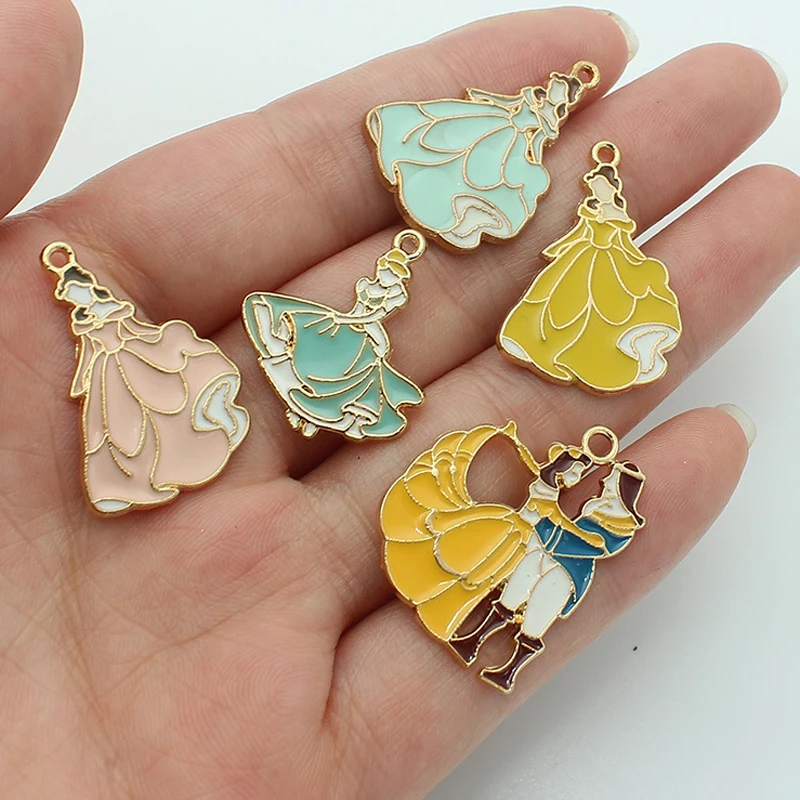 10pcs Fashion Jewelry European And American Drip Oil New Cartoon Princess And Prince Pendant Suitable For Boys And Girls Party J