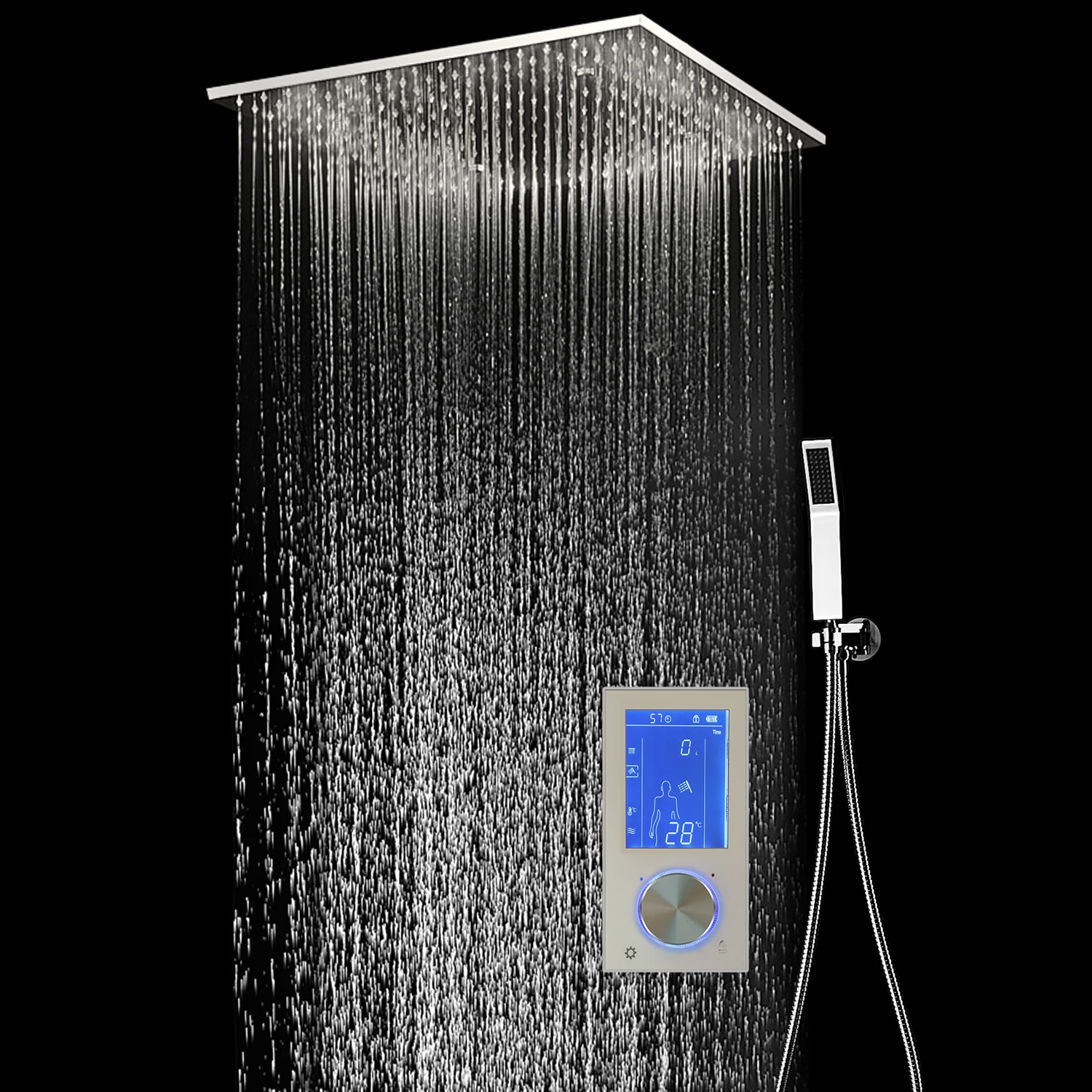 Digital Thermostatic Shower Set Ceiling Mounted Rainfall Mist Shower Panel 304 sus Polished 20'' or 16''