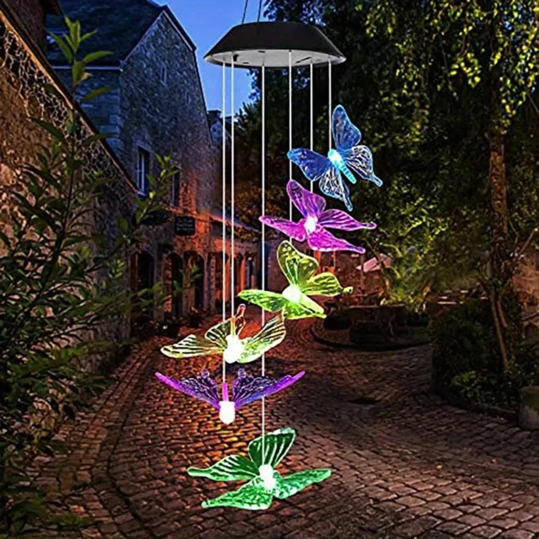 1PC Led Color Changing Butterfly Solar Wind Chimes Outdoor Waterproof Birthday Gifts For Garden Yard Outdoor Lights