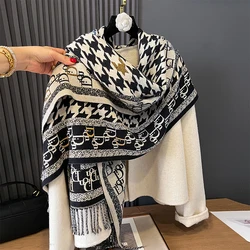 New Houndstooth Design Winter Warm Cashmere Jacquard Scarves High Quality Women Thicken Wrap Shawl Ladies Wool Pashmina Scarf