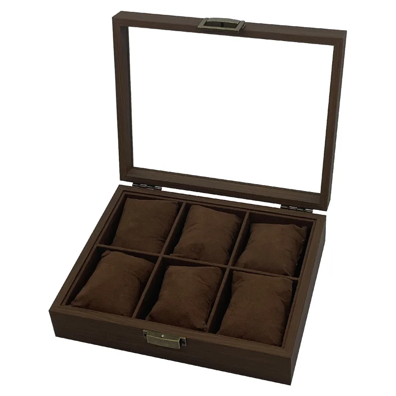 12/10/8/6 صندوق ساعة خشبي منظم مع نافذة زجاجية حامل ساعة خشبي لساعة صندوق تخزين الساعات صندوق عرض هدية