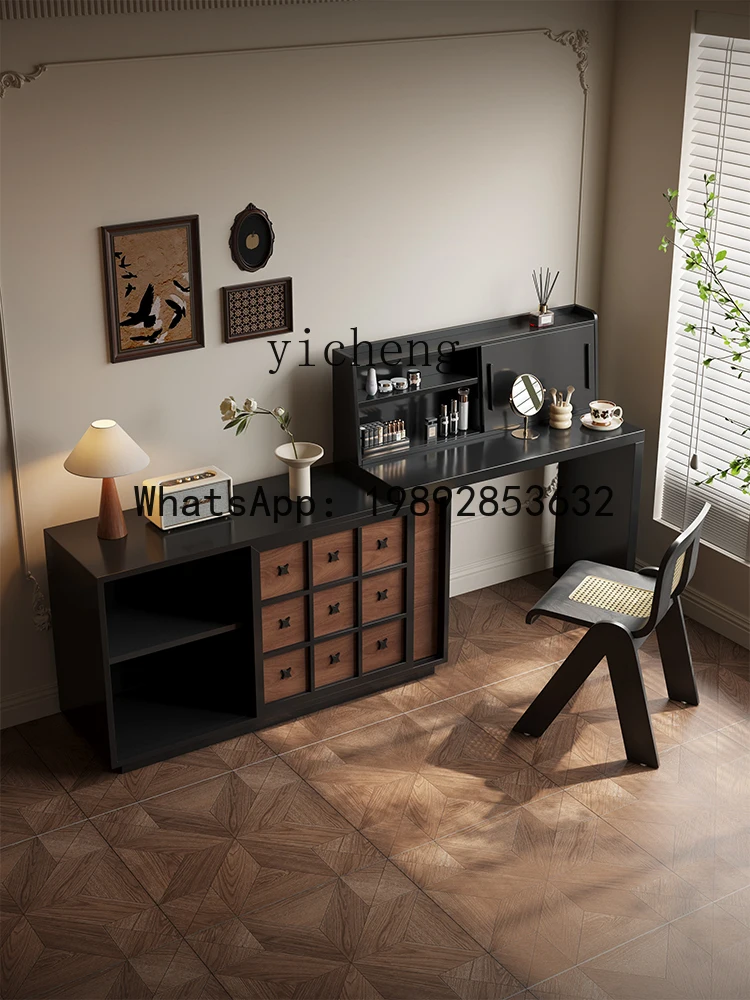 Dressing Table and Chest of Drawers Integrated Bedroom Walnut Wood Grain Makeup Table Bedside Makeup Cabinet