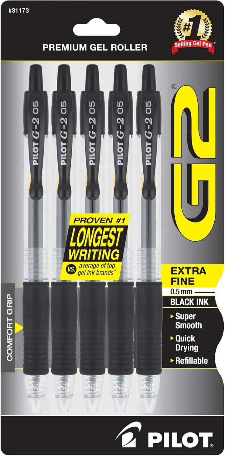 

Extra Fine Point Black Ink Gel Pens, Refillable & Retractable, 5-Pack for Smooth Writing
