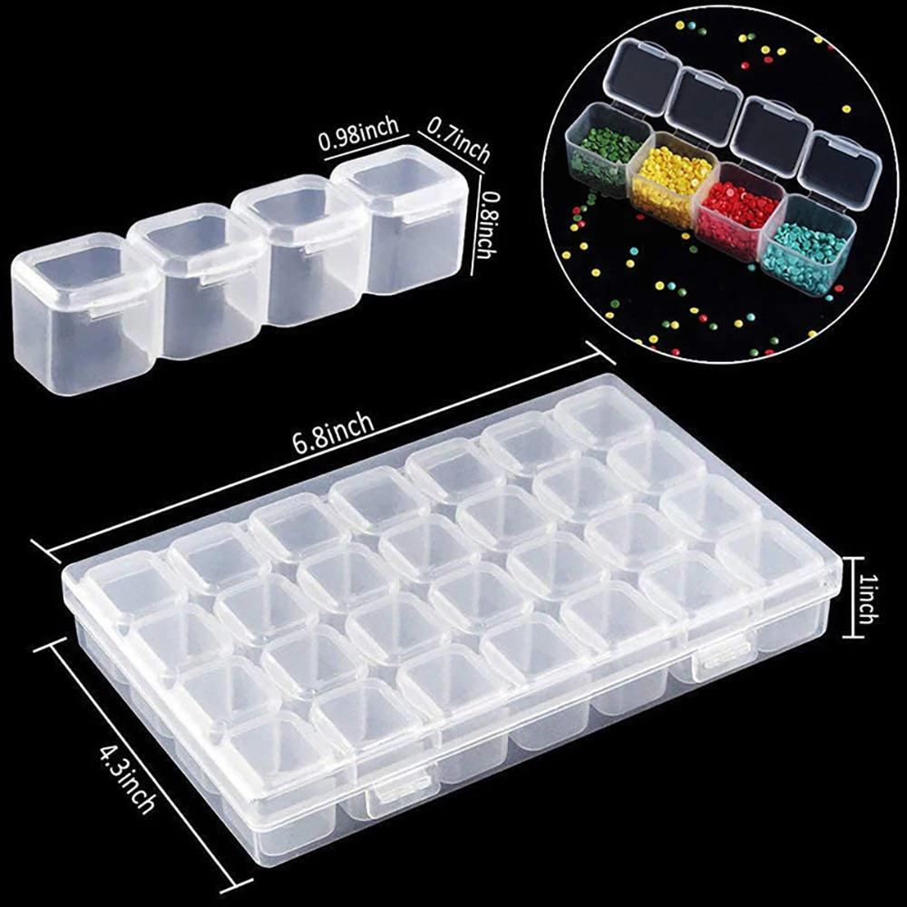 28 Grids Diamond Painting Tools Storage Box with Funnel Sticker pen Diamond Painting Embroidery Accessories Container