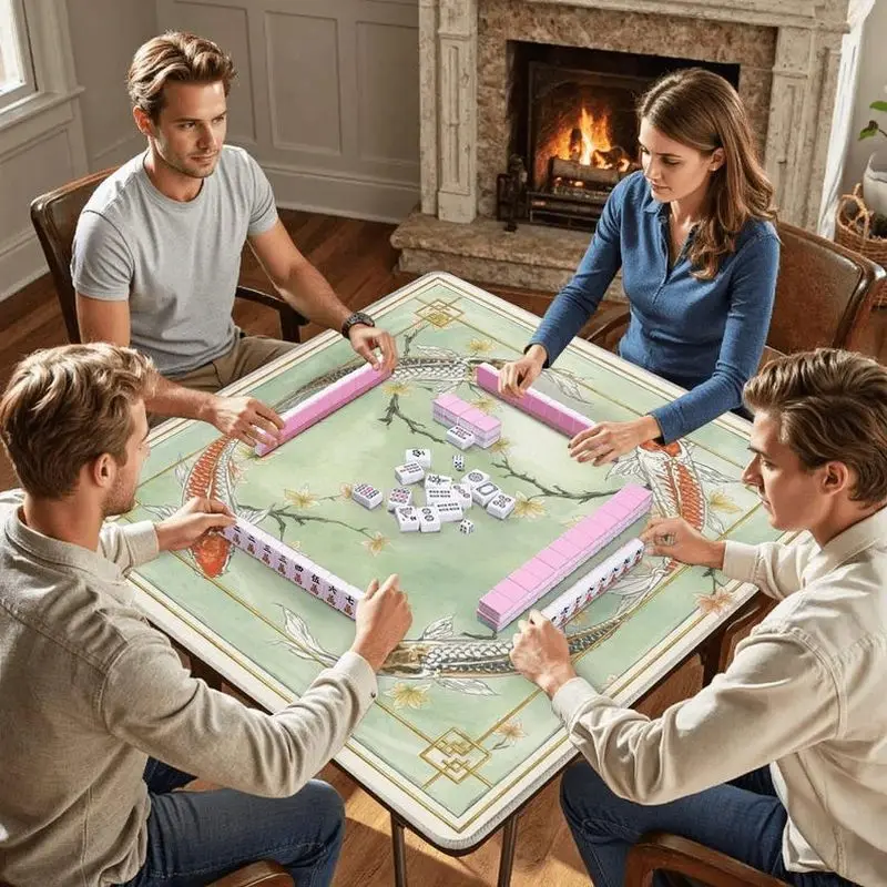 VIKAMA Chinese Koi Maple Mahjong Mat Non‑Slip Foldable Rubber Pad American Mahjong Poker Domino Game Accessory