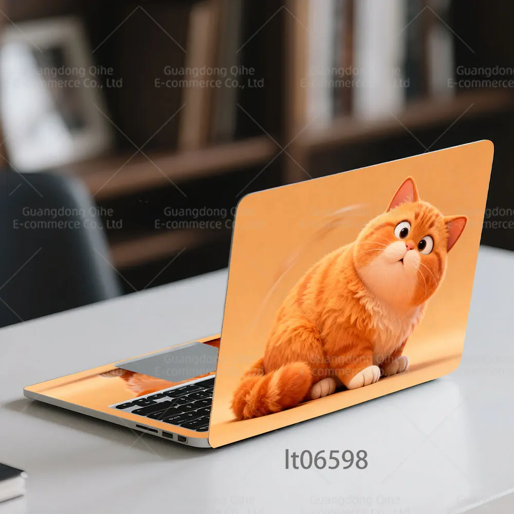 2PCS Cute Orange Fat Cat Laptop Skin Sticker, DIY Cuttable Protective Decal Cover for Macbook HP Dell Lenovo 11-17 inch