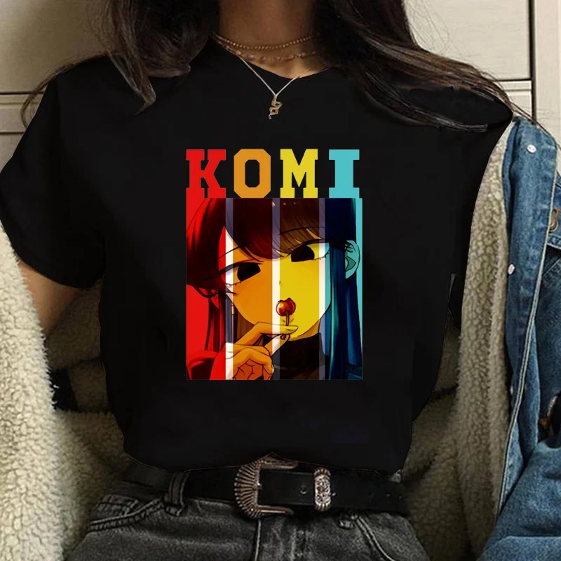 Новая футболка с принтом аниме Komi Shouko Женская Повседневная летняя рубашка с круглым вырезом и коротким рукавом в стиле Харадзюку